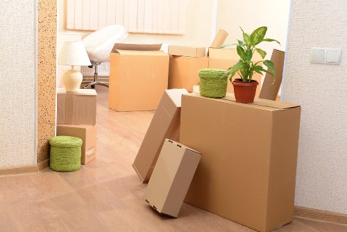 Millhill moving truck loaded with household items for relocation